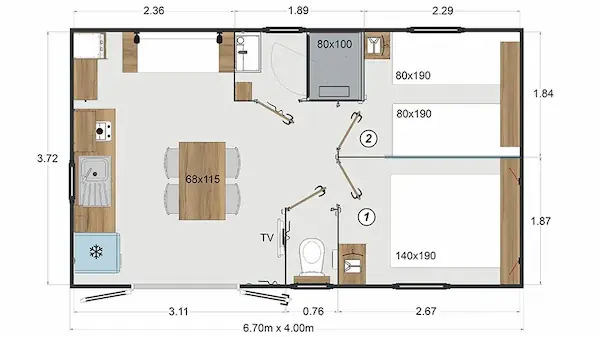 Chalet 2 chambres : plan.