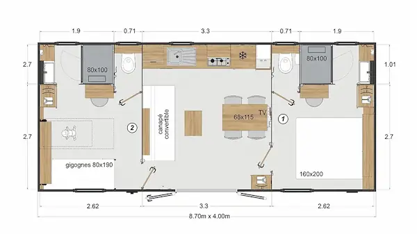 Premium 2 chambres : plan.
